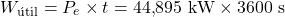 \[W_{\text{&uacute;til}} = P_e \times t = 44{,}895\ \text{kW} \times 3600\ \text{s}\]