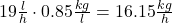 19\frac{l}{h} \cdot 0.85 \frac{kg}{l}=16.15\frac{kg}{h}