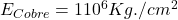 E_{Cobre} = 1 ∙ 10^6Kg./cm^2