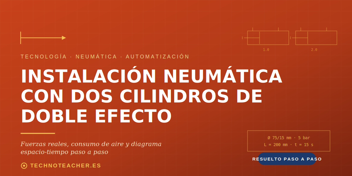 Instalación neumática con dos cilindros de doble efecto: fuerzas, consumo y diagrama espacio-tiempo