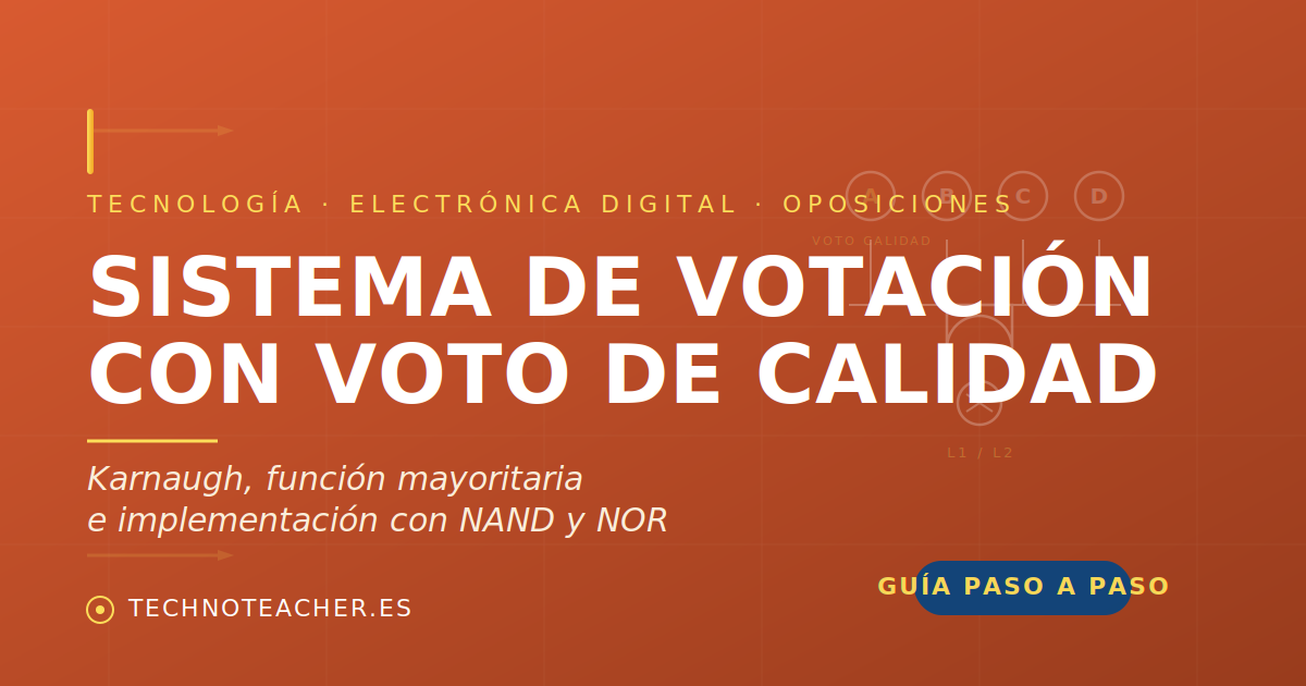 Sistema de votación con voto de calidad: Karnaugh, NAND y NOR paso a paso